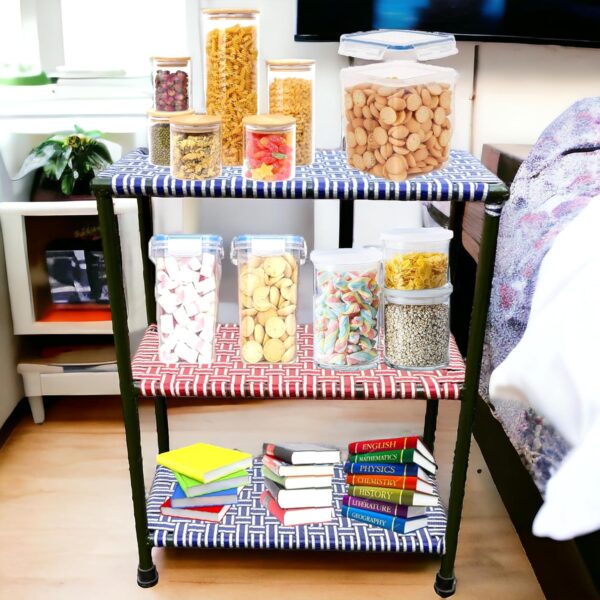 AARAM CHARPAI UDYOG Kitchen Storage Rack 3 Tier | Iron Frame Freestanding Organizer for Jars, Utensils & Books (Powder Coated)