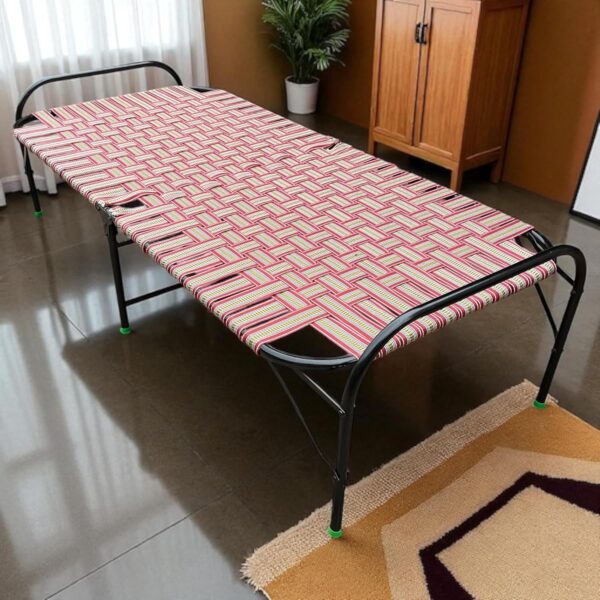 AARAM CHARPAI UDYOG Nylon Strip Folding Bed 36×72 Inch | Heavy Duty Iron Frame | Portable Space Saving Single Bed (Multicolour)